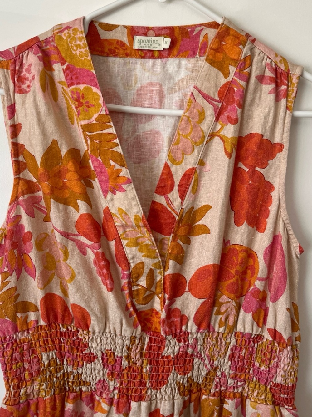 Sleeveless Linen Floral Maxi Dress in Pink & Orange - Picture 2 of 6
